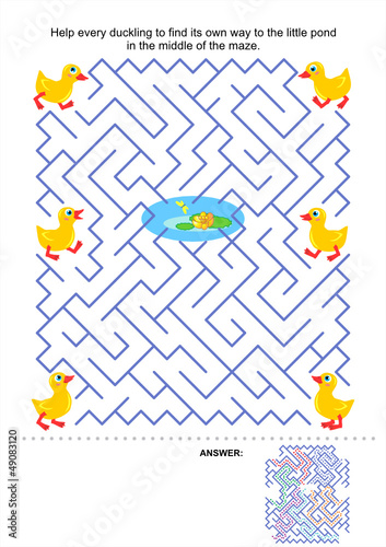 Maze game for kids - ducklings and pond