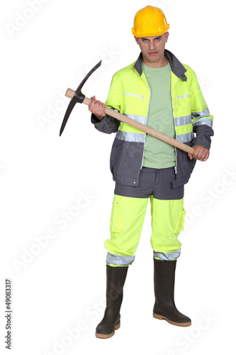 Scary builder holding axe