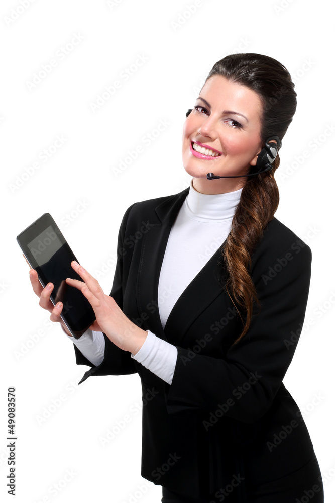 Young beautiful happy business woman with tablet Young beautiful happy business woman with tablet