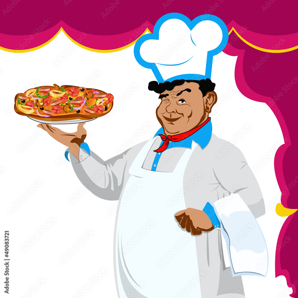 Funny Chef and italian pizza Funny Chef and italian pizza