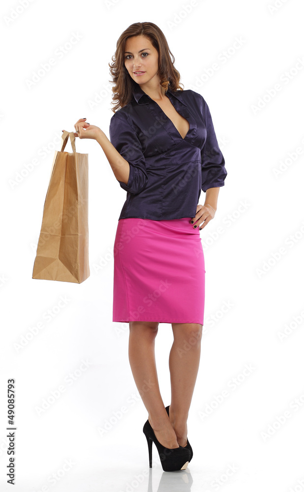 Shopping woman in studio environment