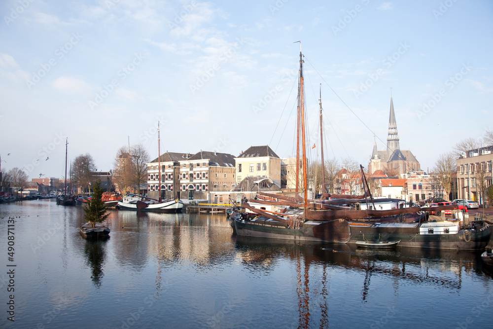 old ships in harbour of Gouda
