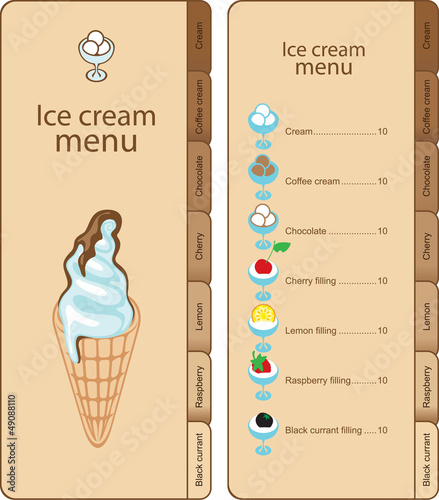 Ice cream menu with tabs