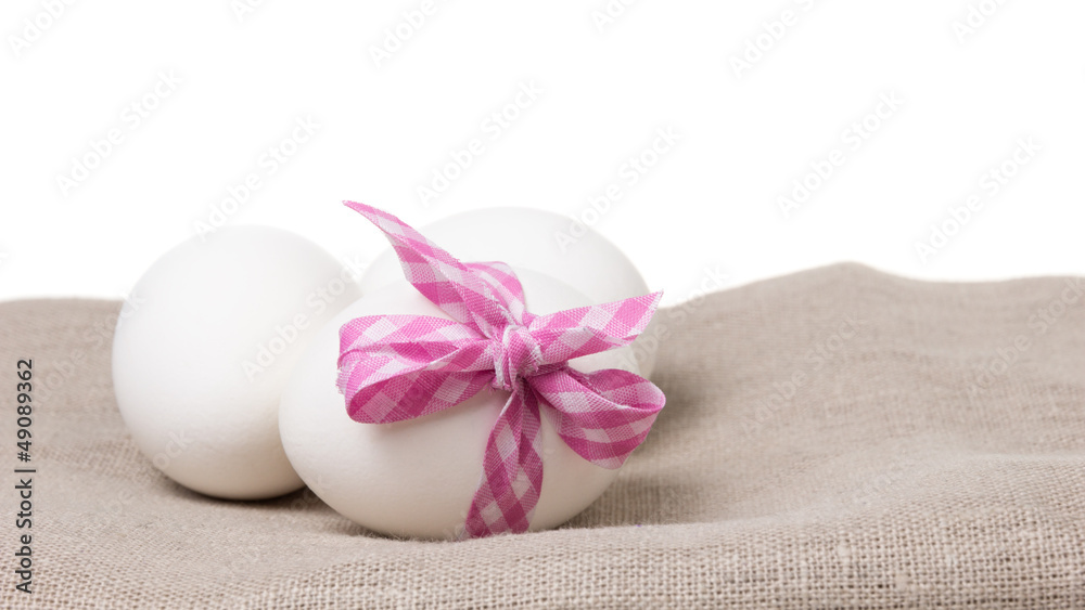 festive eggs on burlap