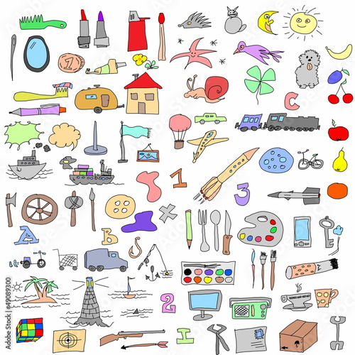 hand drawn objects doodles collection