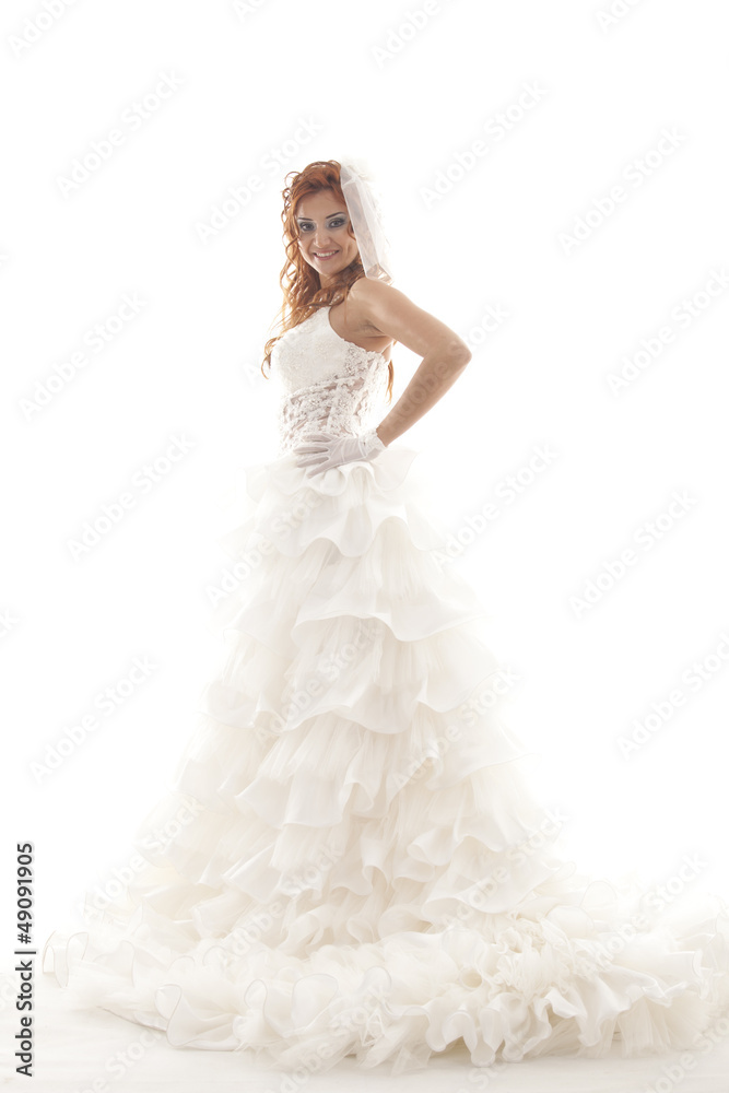 Happy beautiful bride white background Happy beautiful bride white background