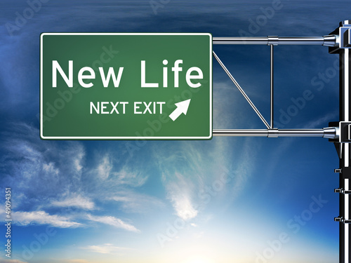 New life next exit, sign depicting a change in life style ahead