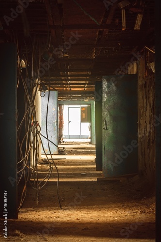 Industrial corridor in abandoned building