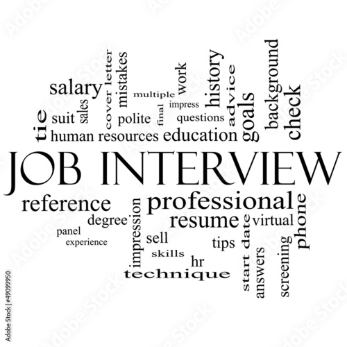 Wallpaper Mural Job Interview Word Cloud Concept in Black and White Torontodigital.ca
