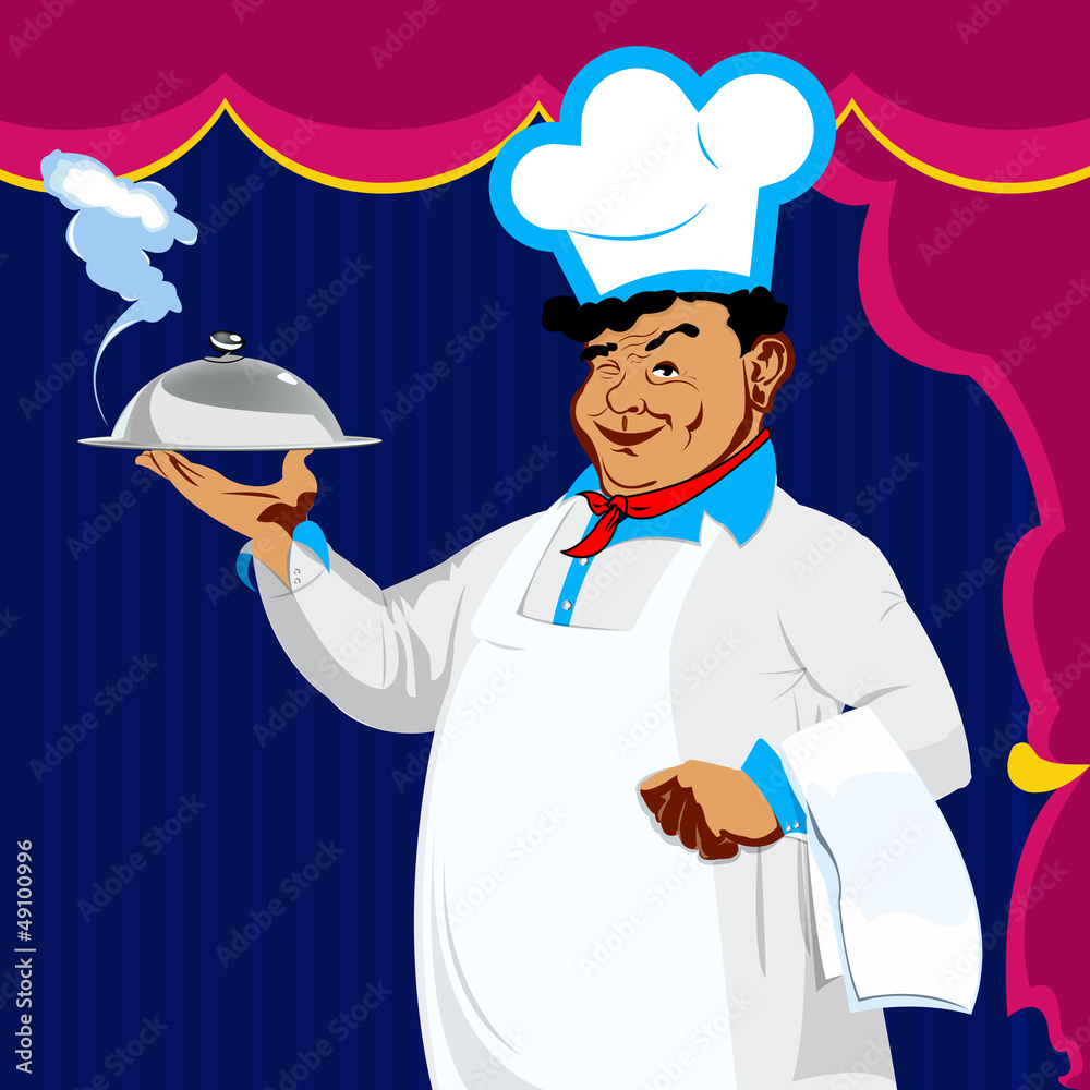 Funny Chef and best food for gourmet.Vector