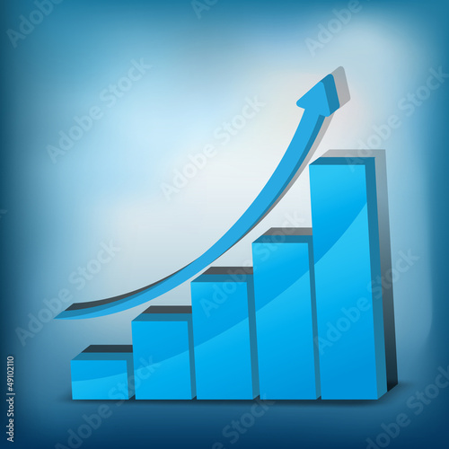 Business Growth - blue graph - 3D illustration.