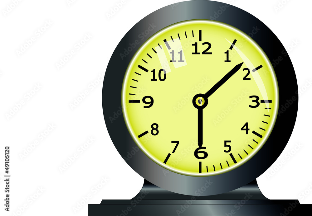 clock with a yellow clock-face on a white background clock with a yellow clock-face on a white background