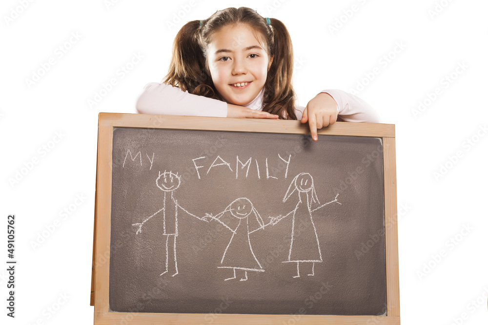 little girl showing with finger to the board little girl showing with finger to the board