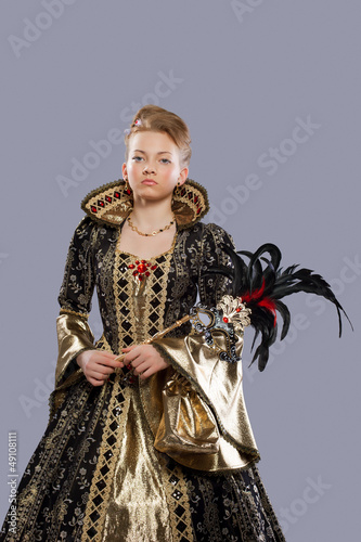 Canvastavla Pretty girl in carnival costume with mask