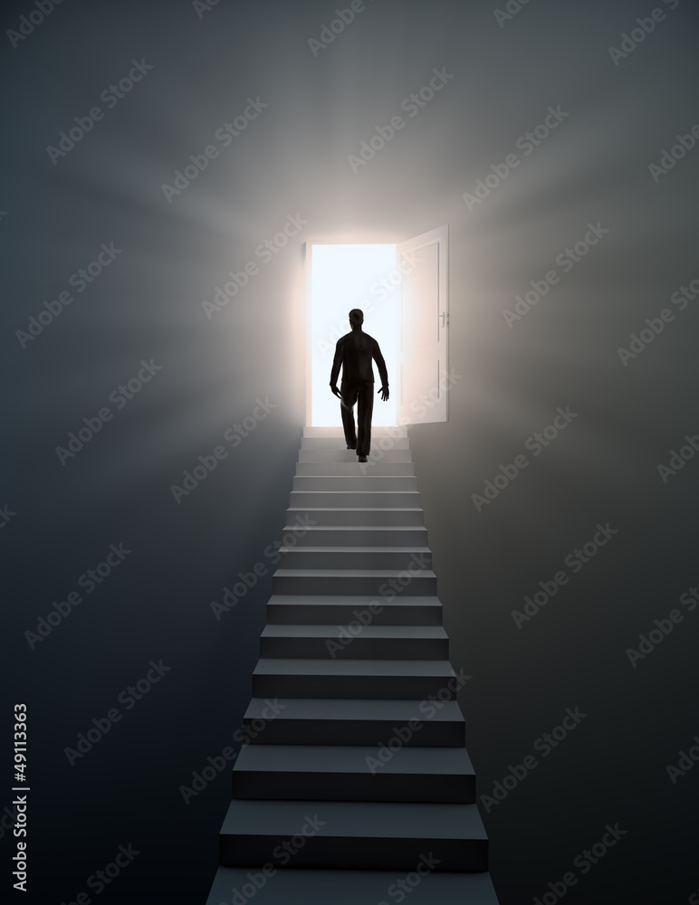 Man walking up the stairs