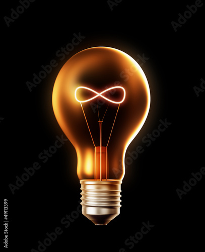 Lightbulb with a filament shaped like a infinity symbol