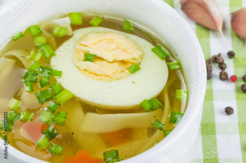 Hot soup with boiled egg