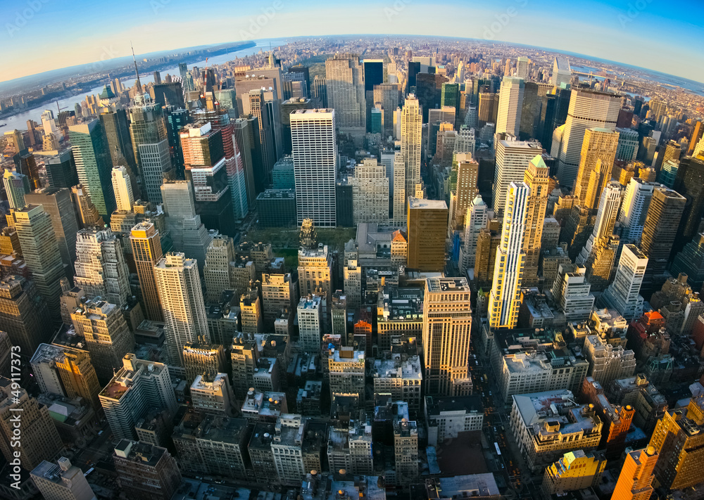 Obraz premium Panoramiczny widok z lotu ptaka typu rybie oko na Nowy Jork
