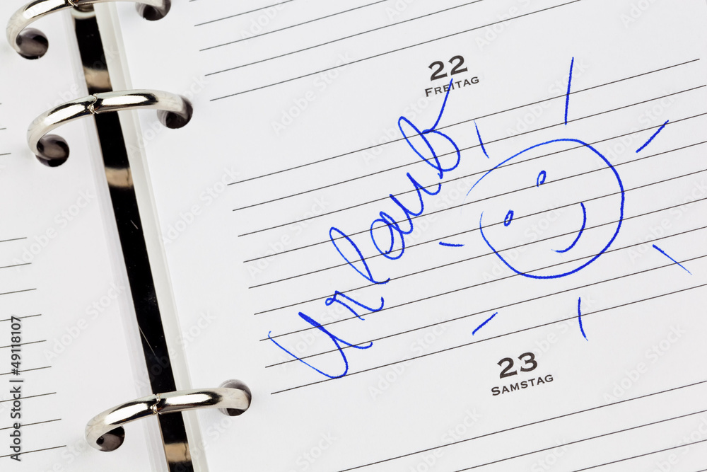 Eintrag im Kalender: Urlaub Stock-Foto | Adobe Stock