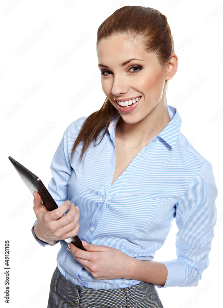 young attractive business woman uses a mobile tablet computer wi young attractive business woman uses a mobile tablet computer wi