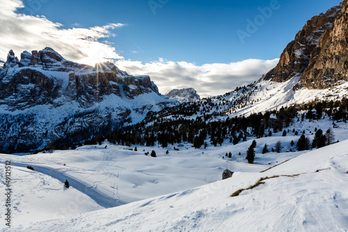 Snowy Mountains on the Skiing Resort of Colfosco, Alta Badia, Do photo