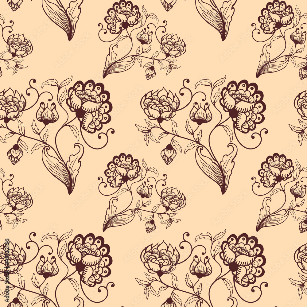 Retro seamless background with stylized flowers