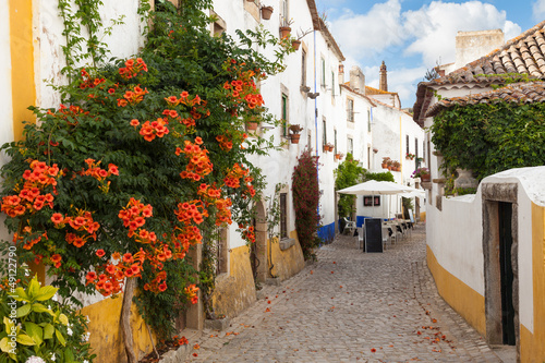 Typical street of Obidos, a medieval town in Portugal photo