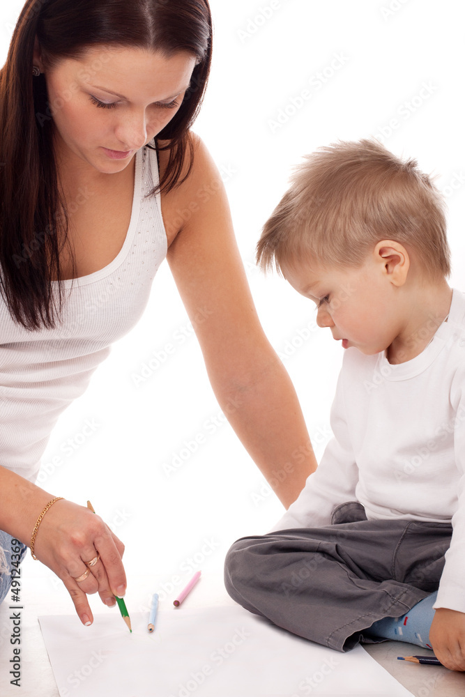 Happy mother with a child drawing a picture Happy mother with a child drawing a picture