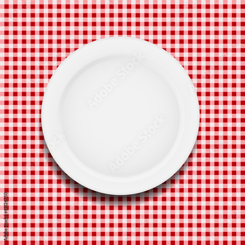 white plate on a checkered tablecloth vector illustration