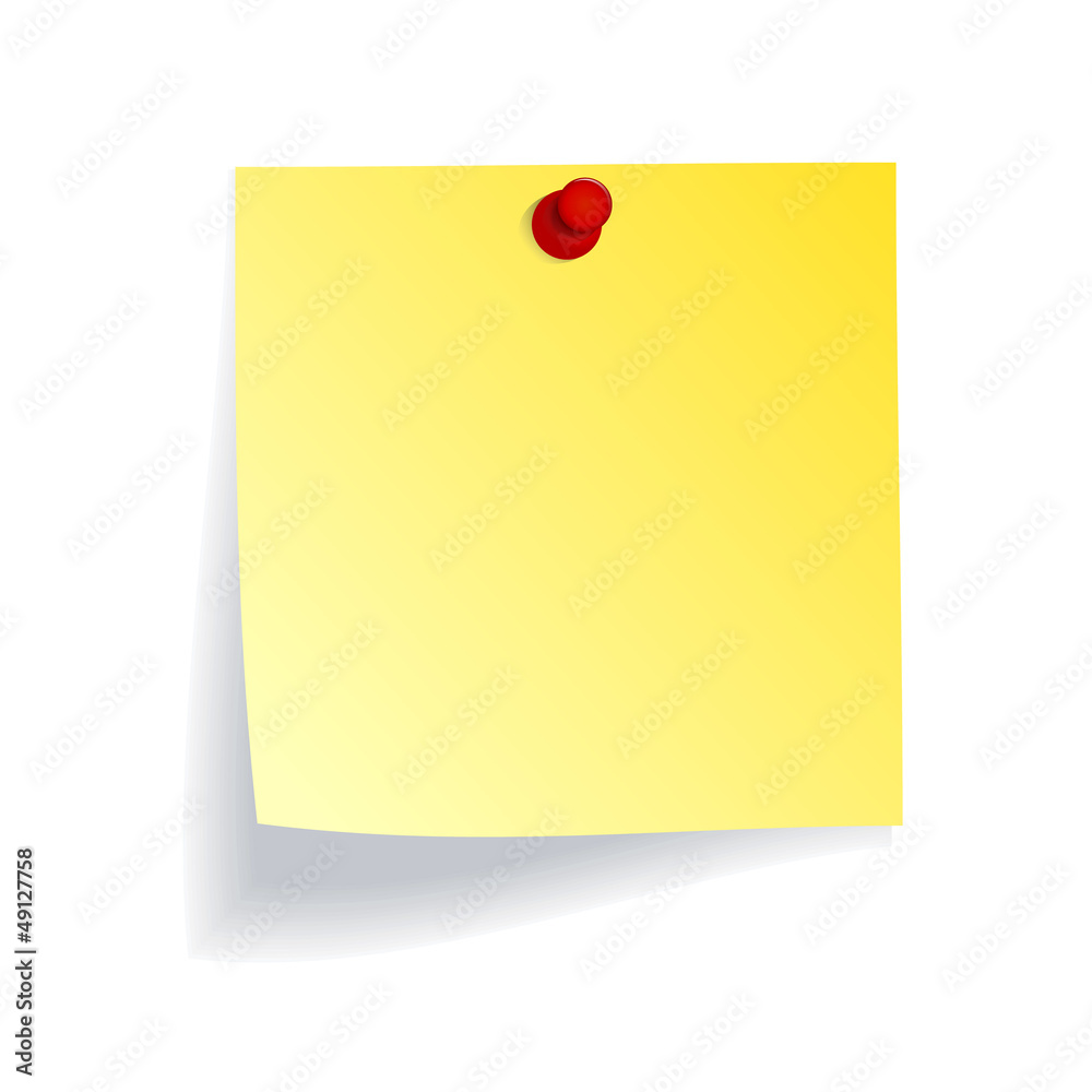 Yellow note with red push pin Yellow note with red push pin