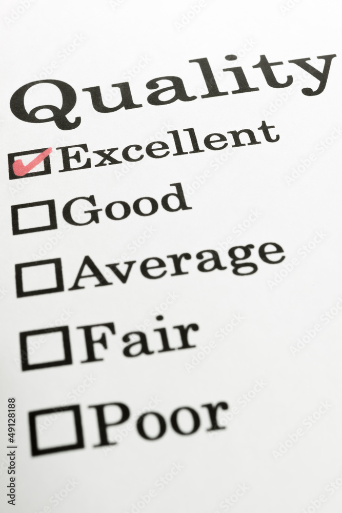 Quality Excellent Good Average Fair Poor check boxes Quality Excellent Good Average Fair Poor check boxes