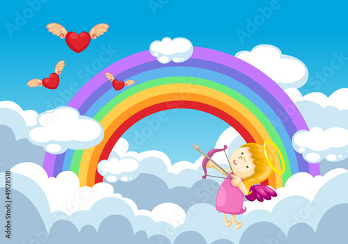 cupid in the clouds background vector