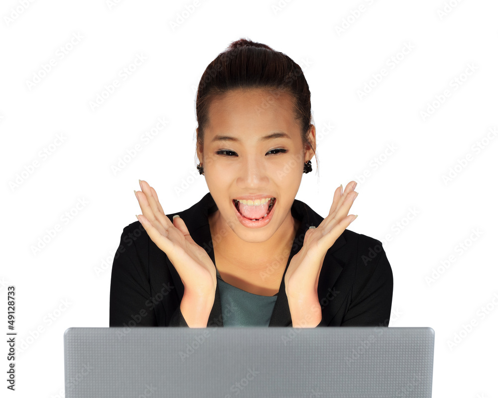 Isolated young business woman working on a table Isolated young business woman working on a table