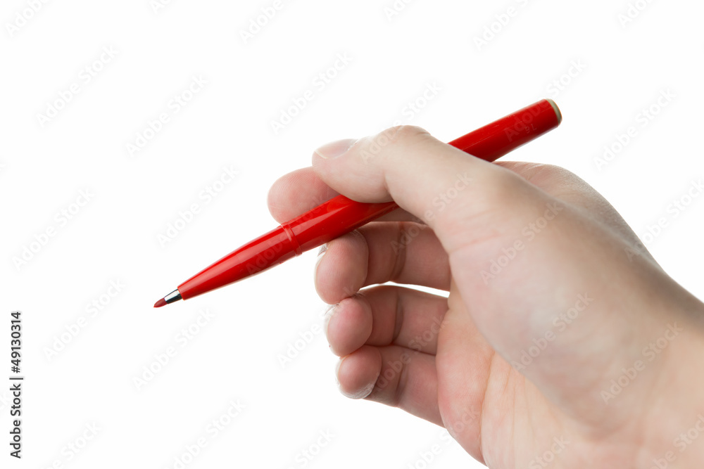 man having red highlighter pen isolated on white background man having red highlighter pen isolated on white background