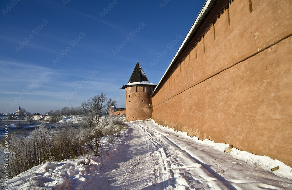 Wall of the old monastery in Suzdal, Russia. 