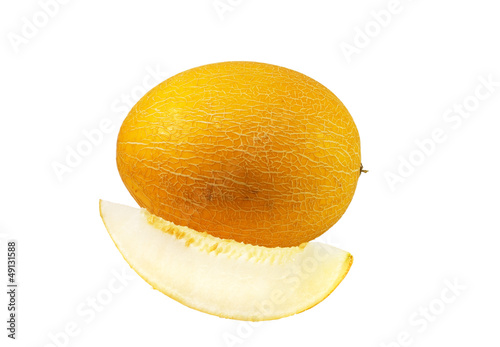 Ripe yellow melon on a white background