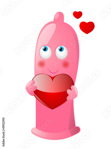 Funny condom character in love