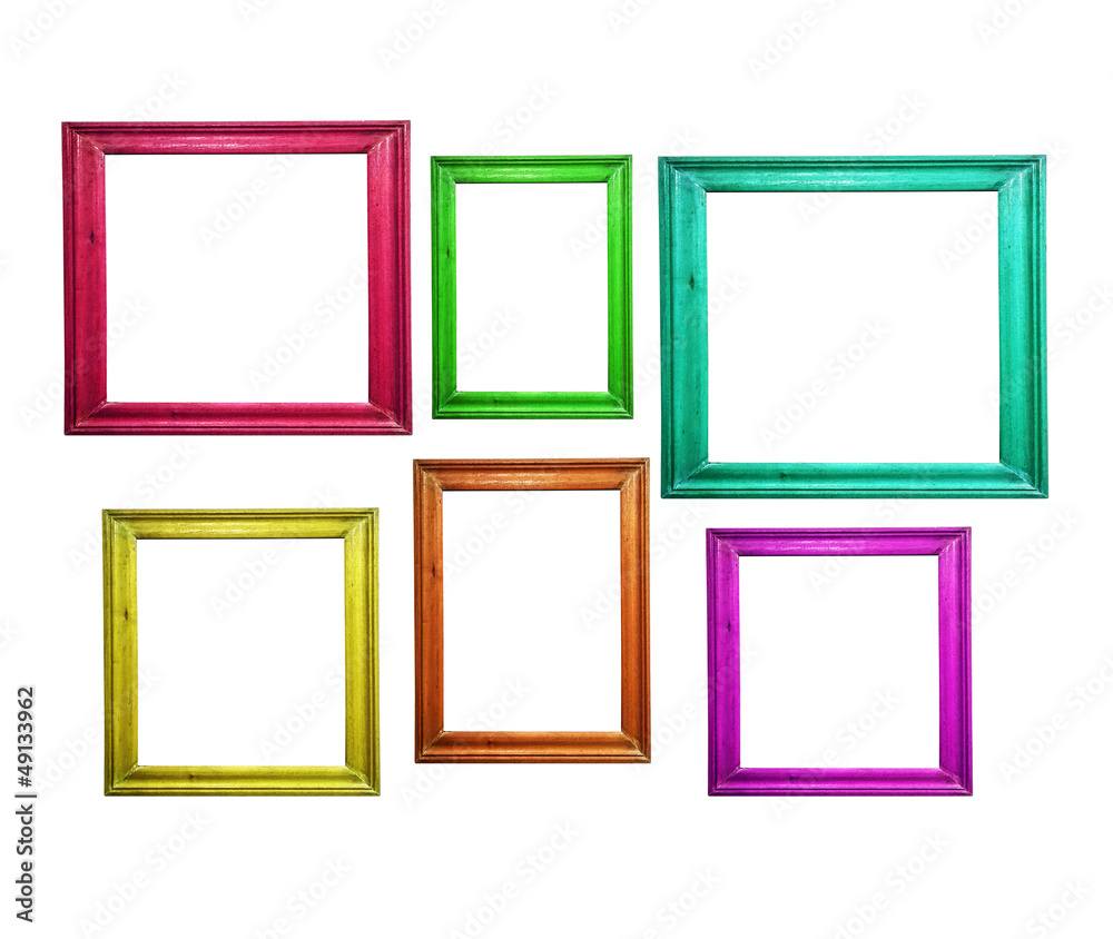Multicolored wooden picture frames isolated on white Multicolored wooden picture frames isolated on white