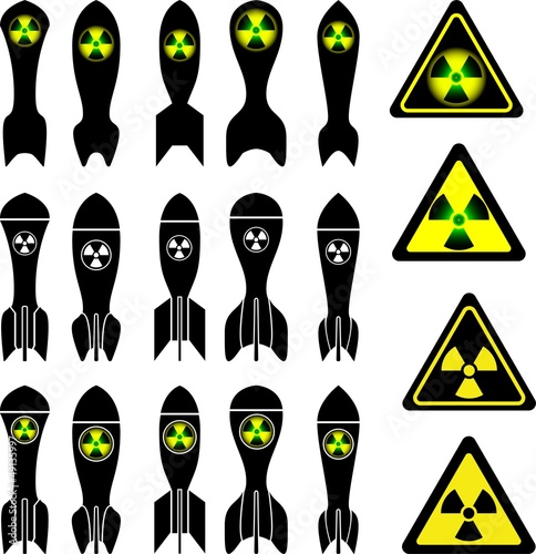 set of atomic bombs and radiation signs