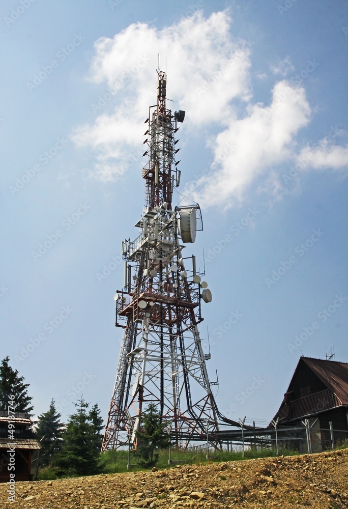 metalic tower with telecomunition aerials in top of Jaworzyna