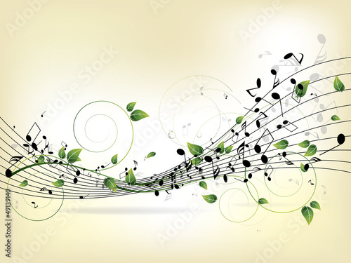 Floral musical background with notes