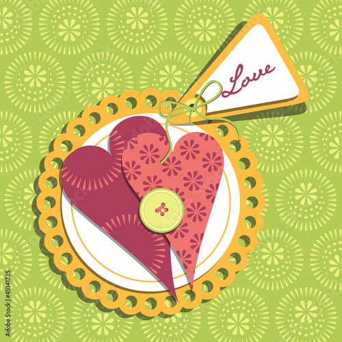 happy valentines day cards with ornaments, hearts and label