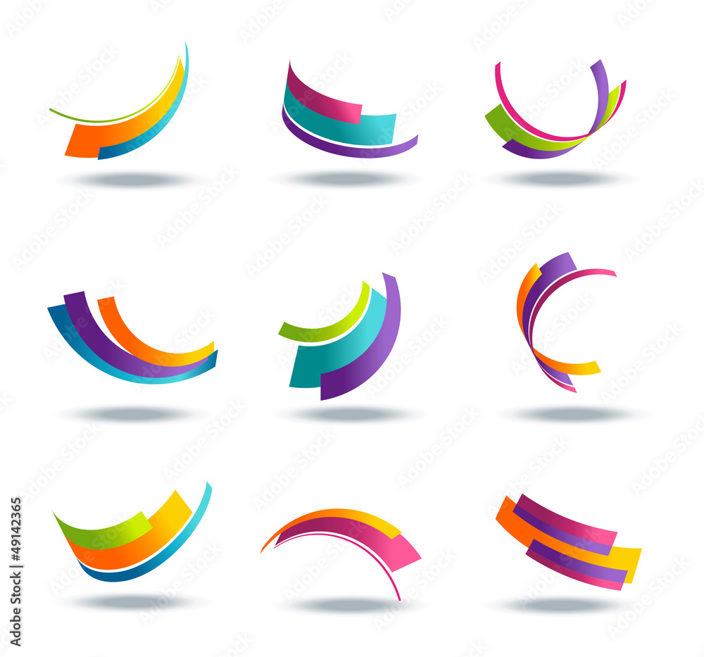 Abstract 3d icon set with colorful ribbon elements Abstract 3d icon set with colorful ribbon elements