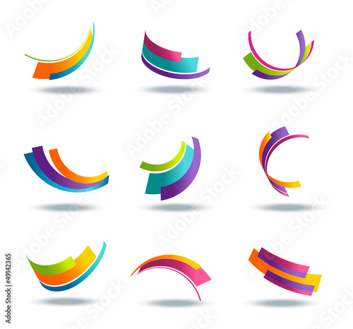 Abstract 3d icon set with colorful ribbon elements