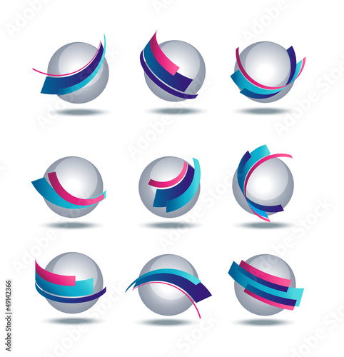 Abstract 3d icon set with colorful stripes