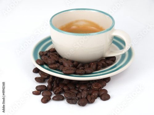 espresso cup and coffee beans