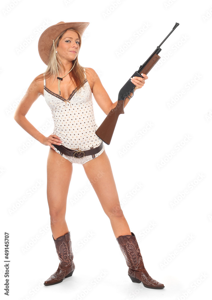 Attractive american woman with semiautomatic riffle. Attractive american woman with semiautomatic riffle.