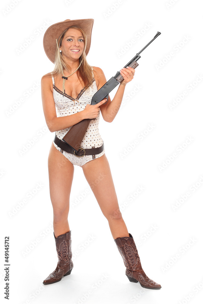 Attractive american woman with semiautomatic riffle. Attractive american woman with semiautomatic riffle.