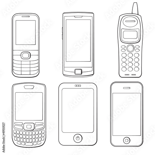 Mobile phones silhouettes set