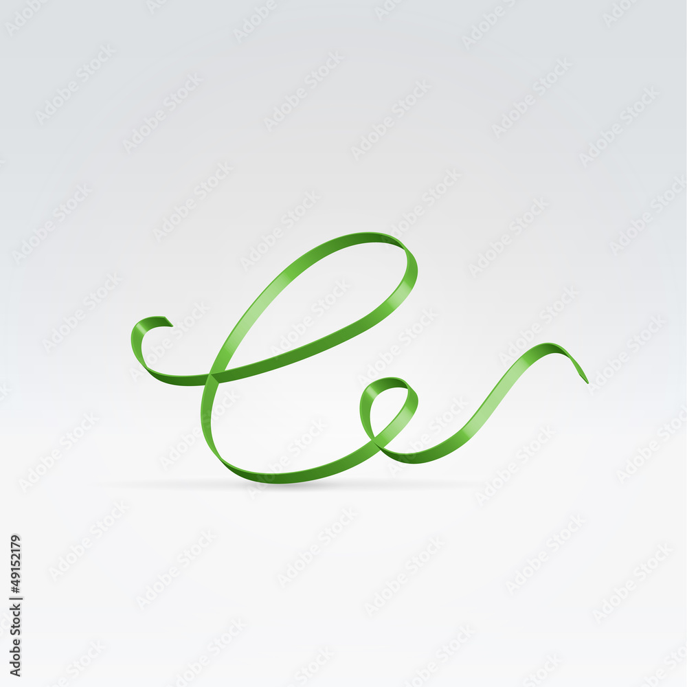 Obraz premium Thin green satin ribbon typeface